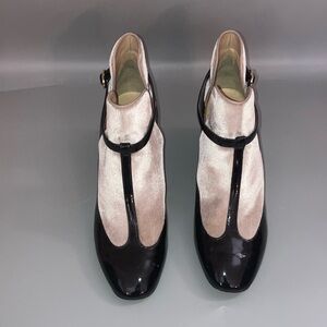 Valentino Garavani Black and Cream T-Strap Heeled Boots